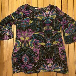 VTG Y2K Carina- Artsy Colorful Stretchy Tunic Blouse-Abstract Print-Fairy-Sz‎ L